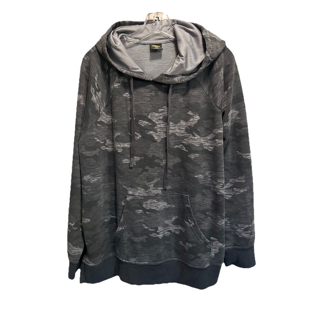 Athletic Gray Camo Pullover Long Sleeve Hoodie Size 3XL Pocket Side Slits Ribbed